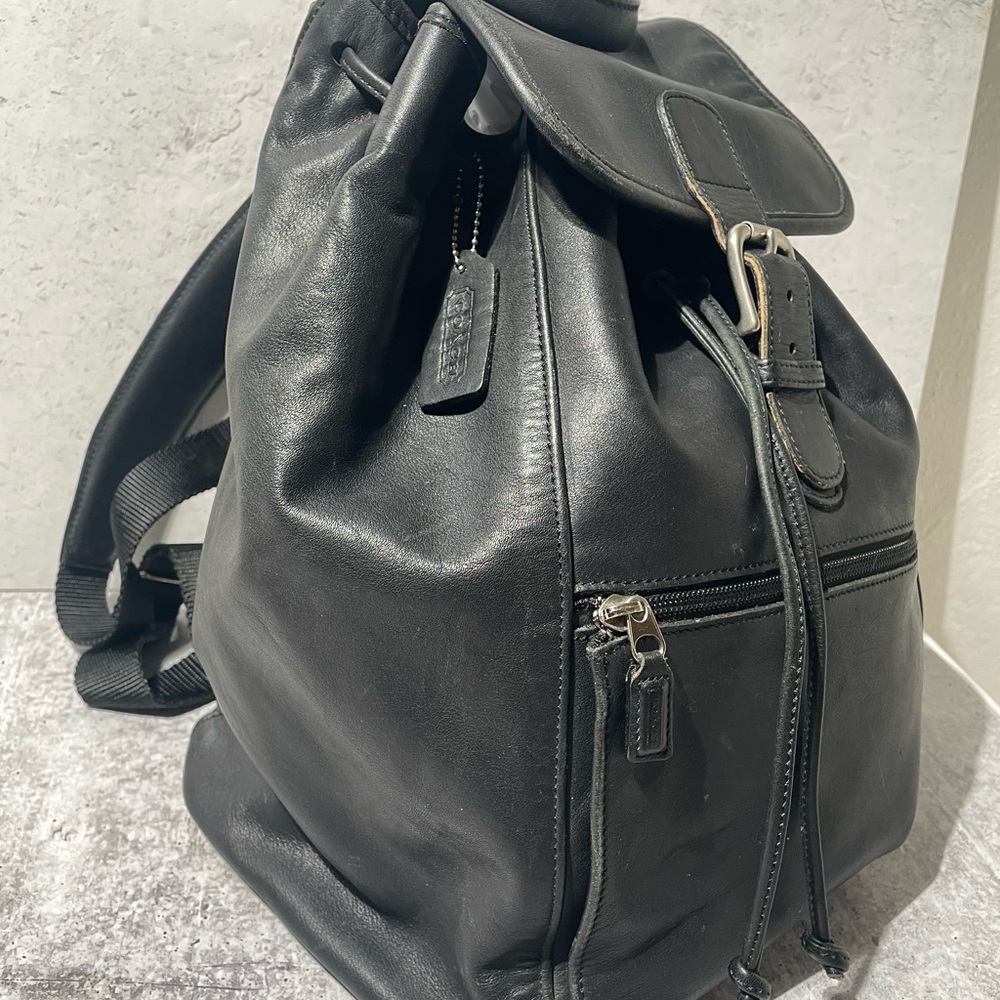 VTG COACH black leather XL BACKPACK 0529 - Picture 7 of 16